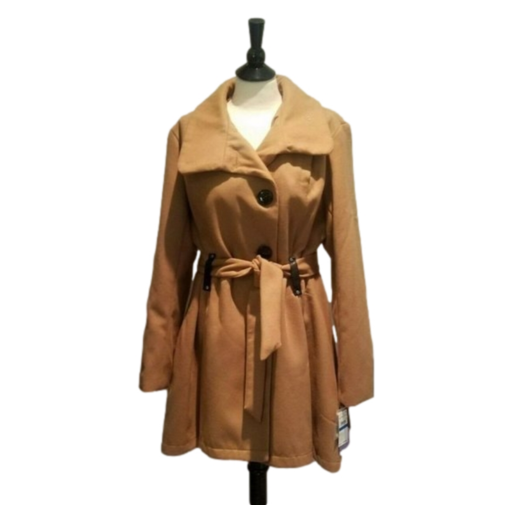 NWT Women's Madden Girl Juniors' Belted Skirted Coat in Camel Size XL